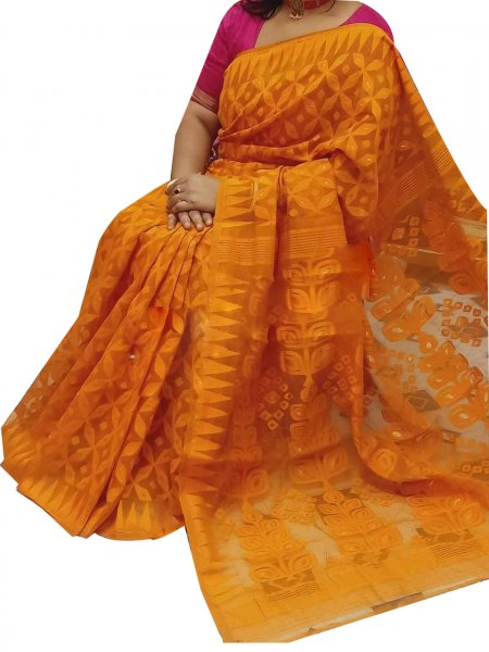 Orange dhakai jamdani high quality saree